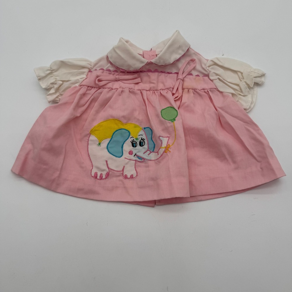 Baby Girls Pink Elephant Applique Peter Pan Collar Top Approx US 9–12 Months